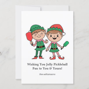 Cartes Pour Fêtes Annuelles Funky Pickleball Elfes de Noël, Texte personnalisé