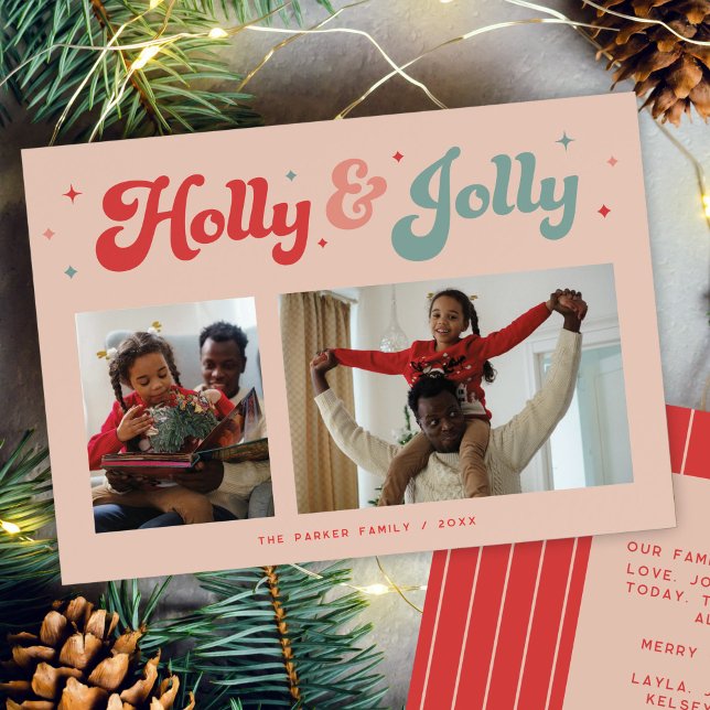 Cartes Pour Fêtes Annuelles Funky Retro les années 70 Joyeux Noël Photo (retro holly jolly Christmas photo card)