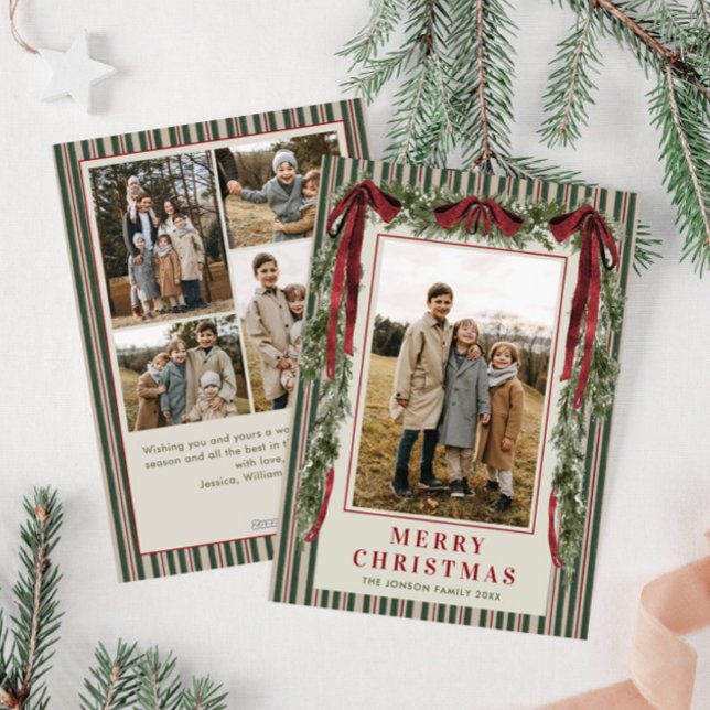 Cartes Pour Fêtes Annuelles Funky Velvet Christmas Boho Red Bow 5 Photo (Créateur téléchargé)