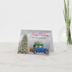 Cartes Pour Fêtes Annuelles Funky Vintage arbre de Noël Père Noël voiture