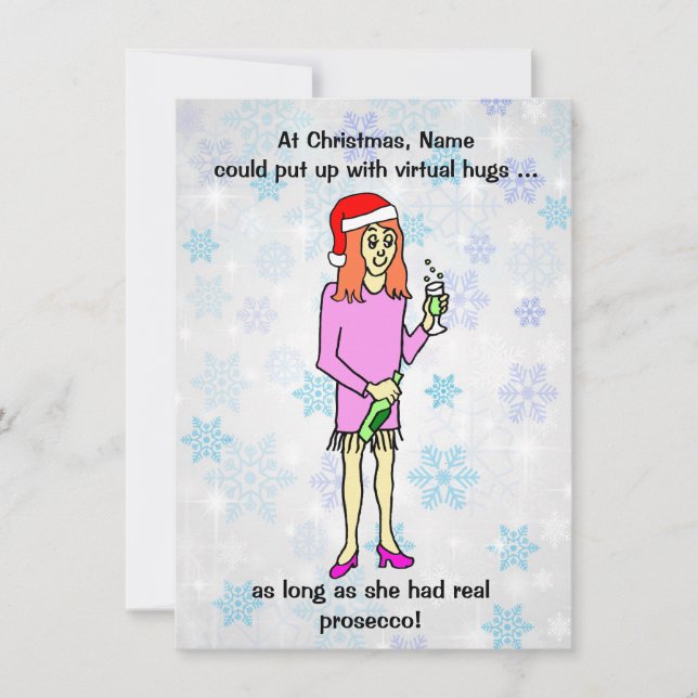 Cartes Pour Fêtes Annuelles Funky Virtual Hugs Prosecco Femme Noël (Devant)