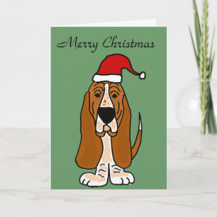 Cartes Pour Fêtes Annuelles Funny Basset Hound à Santa Hat Art de Noël
