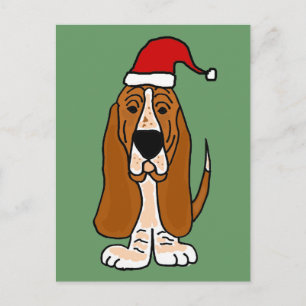 Cartes Pour Fêtes Annuelles Funny Basset Hound à Santa Hat Art de Noël