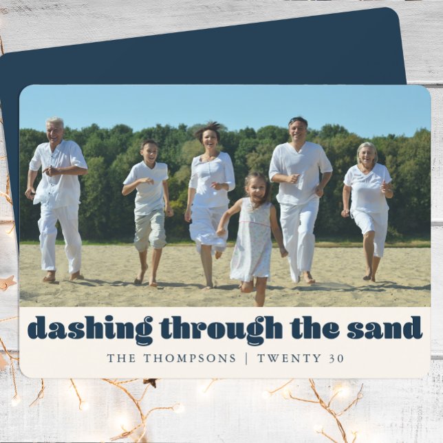 Cartes Pour Fêtes Annuelles Funny Beach Christmas Custom Photo de famille Bleu (Créateur téléchargé)