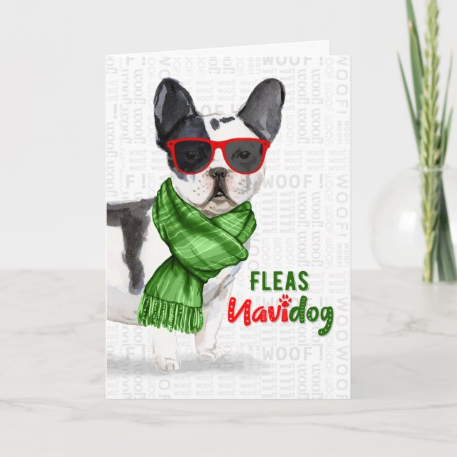 Cartes Pour Fêtes Annuelles Funny Boston Terrier Fleas NaviDOG Noël (Devant)