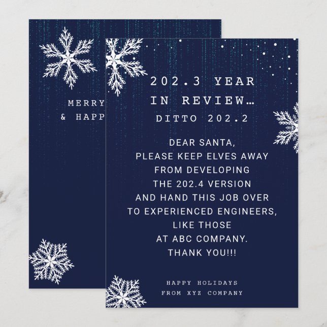 Cartes Pour Fêtes Annuelles Funny Business Year in Review Engineer Noël (Devant / Derrière)