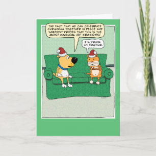 Cartes Pour Fêtes Annuelles Funny Chien et Chat fêtent Noël