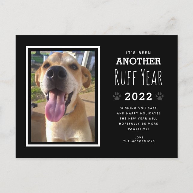 Cartes Pour Fêtes Annuelles Funny Chien photo ruff année 2022 Noir Noël (Devant)