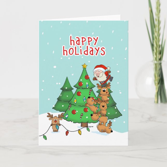 Cartes Pour Fêtes Annuelles Funny Christmas Card - Père Noël et ses aides (Devant)