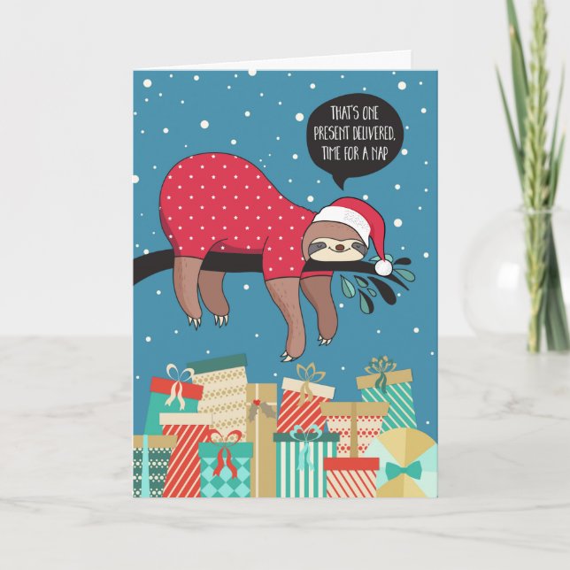 Cartes Pour Fêtes Annuelles Funny Christmas Card - The Sloth Père Noël (Devant)