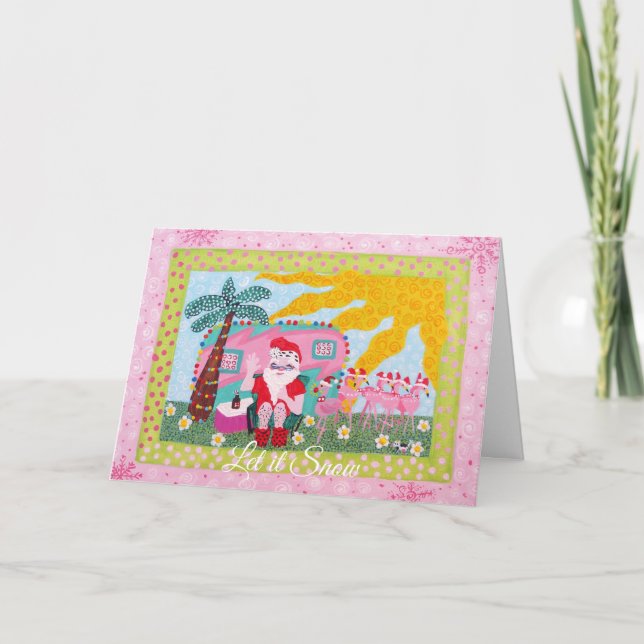 Cartes Pour Fêtes Annuelles Funny Christmas Père Noël Flamant rose Trailer (Devant)