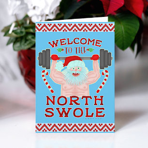 Cartes Pour Fêtes Annuelles Funny Christmas Santa Claus Swole Weightlifter