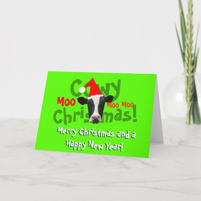 Cartes Pour Fêtes Annuelles Funny Cowy Noël Père Noël Cow (Devant)
