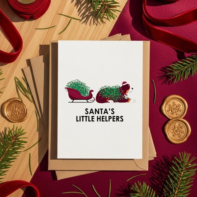 Cartes Pour Fêtes Annuelles Funny Dog Sleigh Christmas Card – Santa’s Helpers (Créateur téléchargé)