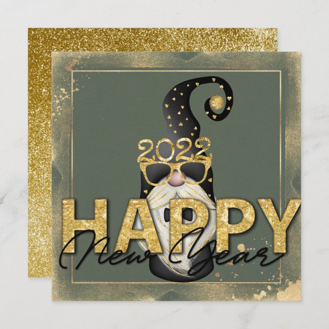 Cartes Pour Fêtes Annuelles Funny Elf Gold Parties scintillant Custom Script p (Devant / Derrière)