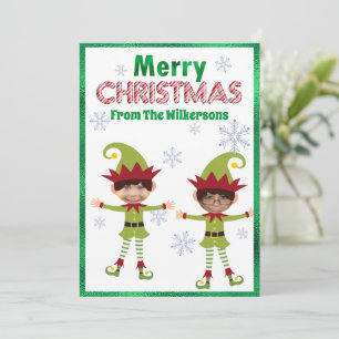 Cartes Pour Fêtes Annuelles Funny Garçon elves Personnalisé Enfants Photos Joy