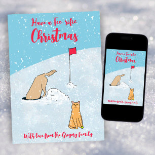 Cartes Pour Fêtes Annuelles Funny Golf Cat Golden Retriever Cartoon Noël