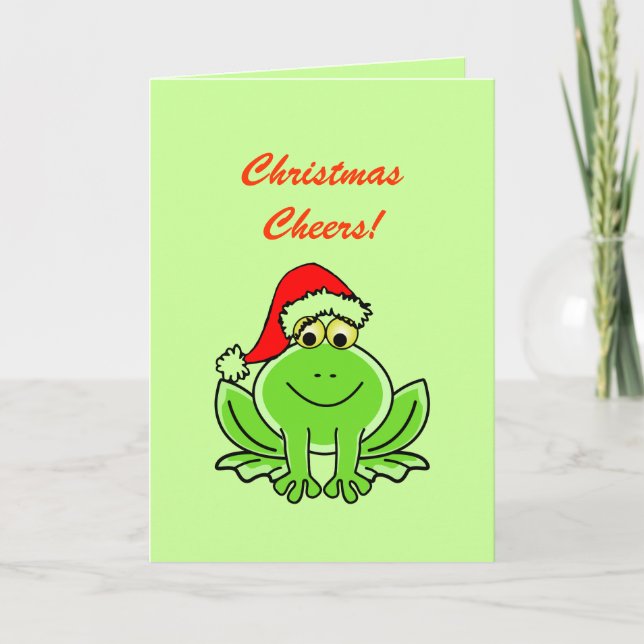 Cartes Pour Fêtes Annuelles Funny Grenouille verte Père Noël Casquette Noël (Devant)