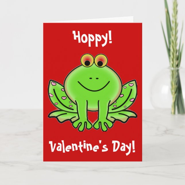Cartes Pour Fêtes Annuelles Funny Hoppy Valentine's Day Frog Coeurs roses (Devant)