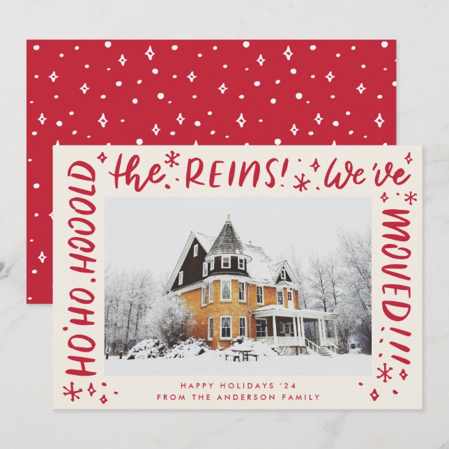 Cartes Pour Fêtes Annuelles Funny House Moving Red Letting Photo de Noël (Devant / Derrière)