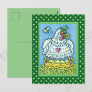 CARTES POUR FÊTES ANNUELLES FUNNY IRISH HEN, OEUFS VERTS ET SHAMROCK CUIT