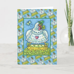 CARTES POUR FÊTES ANNUELLES FUNNY IRISH HEN, OEUFS VERTS ET SHAMROCK CUIT