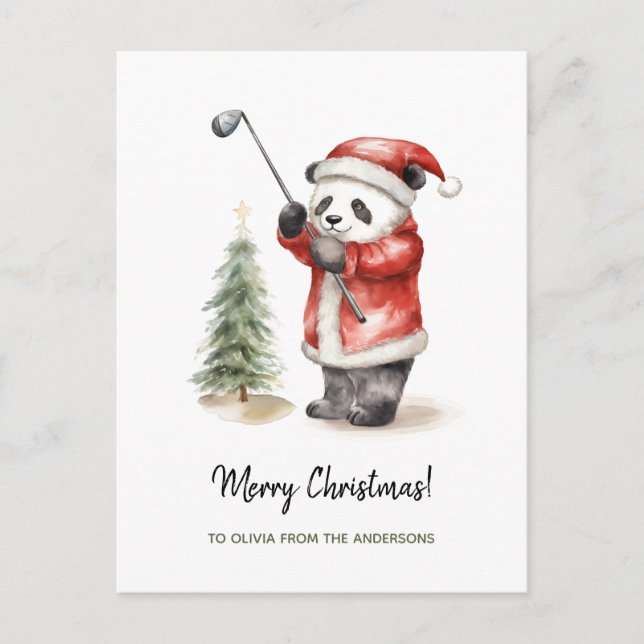 Cartes Pour Fêtes Annuelles Funny jeu de golf Panda Noël (Devant)