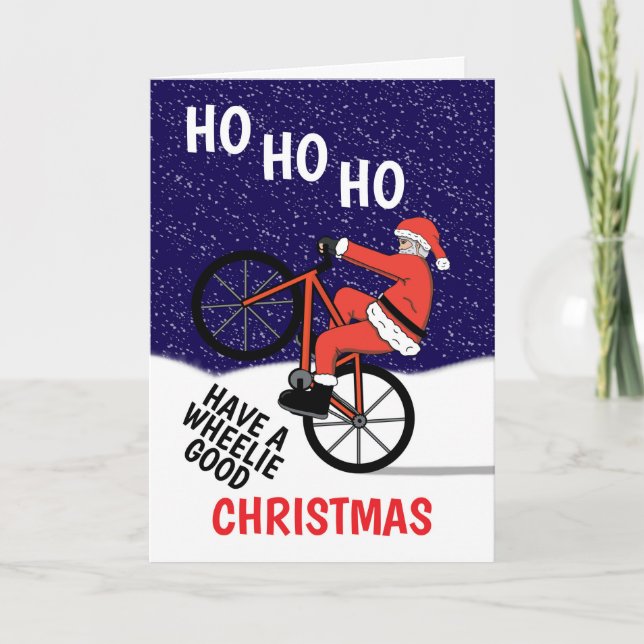 Cartes Pour Fêtes Annuelles Funny Joyeux Noël Cyclisme Père Noël (Devant)