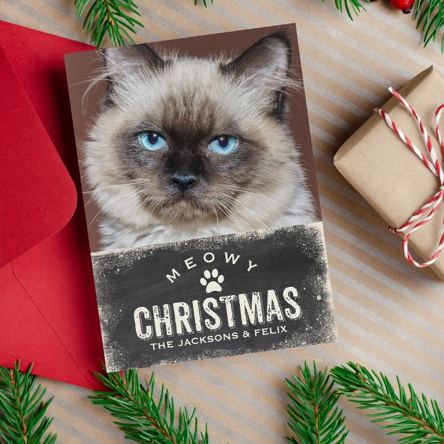 Cartes Pour Fêtes Annuelles Funny Meowy Christmas Holiday Chat Photo (Créateur téléchargé)