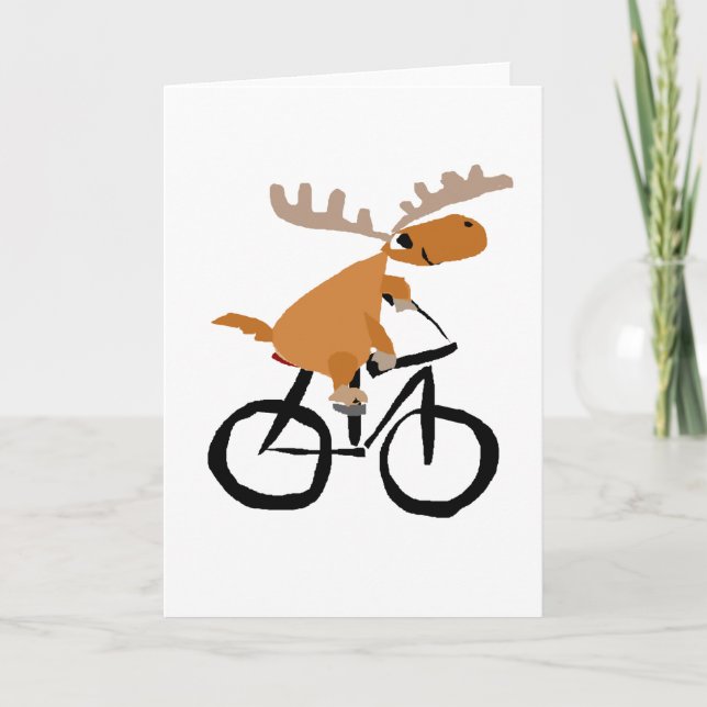 Cartes Pour Fêtes Annuelles Funny Moose équitation Vélo art original (Devant)