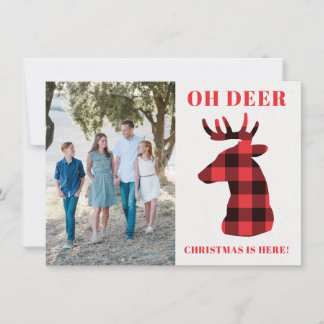 Cartes Pour Fêtes Annuelles Funny Oh Deer Noël est ici Buffalo Plaid