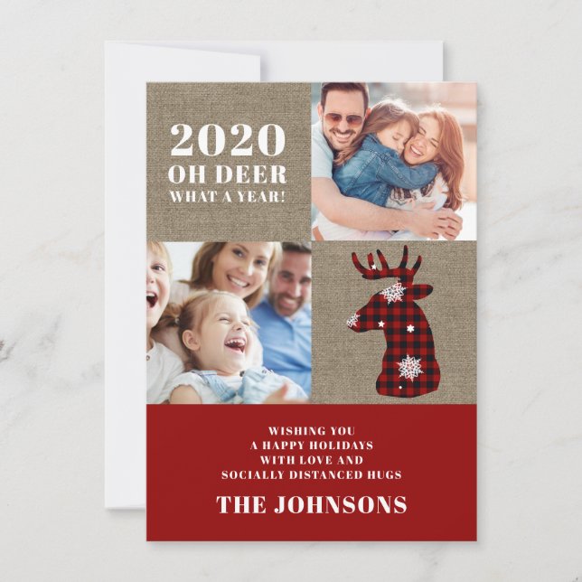 Cartes Pour Fêtes Annuelles Funny Oh Deer Plaid Snowflakes Photo Collage (Devant)