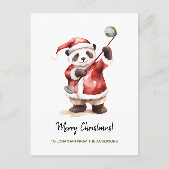 Cartes Pour Fêtes Annuelles Funny Panda jouant au golf Noël (Devant)