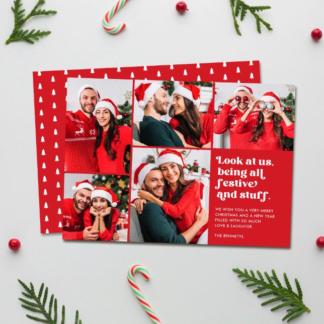 Cartes Pour Fêtes Annuelles Funny Regardez-nous 5 Collage photo Noël (Créateur téléchargé)
