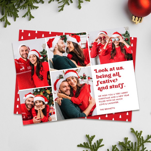 Cartes Pour Fêtes Annuelles Funny Regardez-nous 5 Collage photo Noël (Créateur téléchargé)
