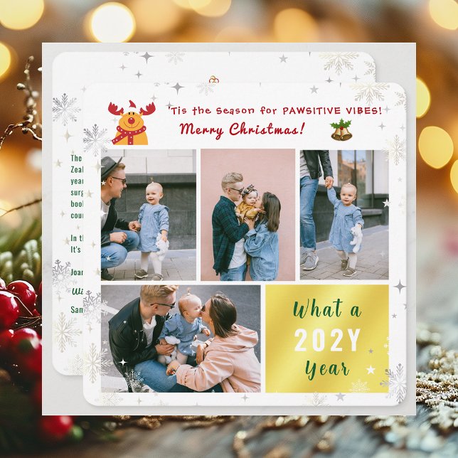 Cartes Pour Fêtes Annuelles Funny Rudolph 4 Photos Collage Lettre mignonne Mer (Elegant Modern Cute Funny Pawsitive Vibes Rudolph Merry Christmas 4 Photos What a Year Snowflakes)