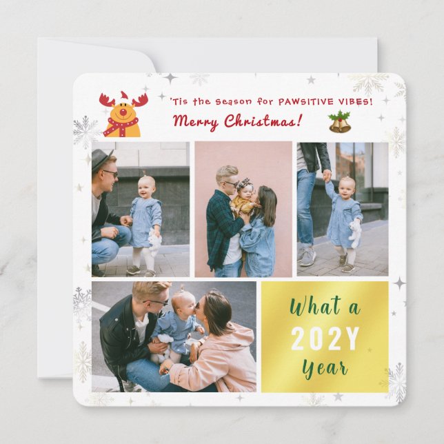 Cartes Pour Fêtes Annuelles Funny Rudolph 4 Photos Collage Lettre mignonne Mer (Devant)