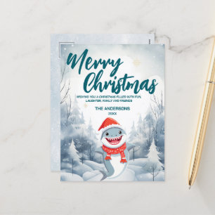 Cartes Pour Fêtes Annuelles Funny Shark Joyeux sapin neige Fête