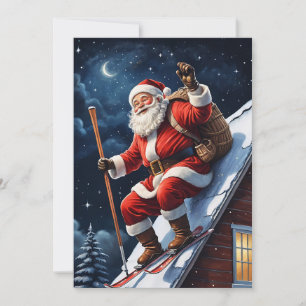 Cartes Pour Fêtes Annuelles Funny Ski Rouge Noël Père Noël
