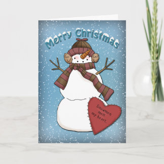 Cartes Pour Fêtes Annuelles Funny Snowman avec casquette et foulard
