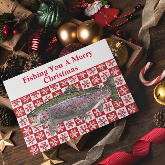 Cartes Pour Fêtes Annuelles Funny Truite Pêche Pun Noël Festif Personnalisé (Créateur téléchargé)