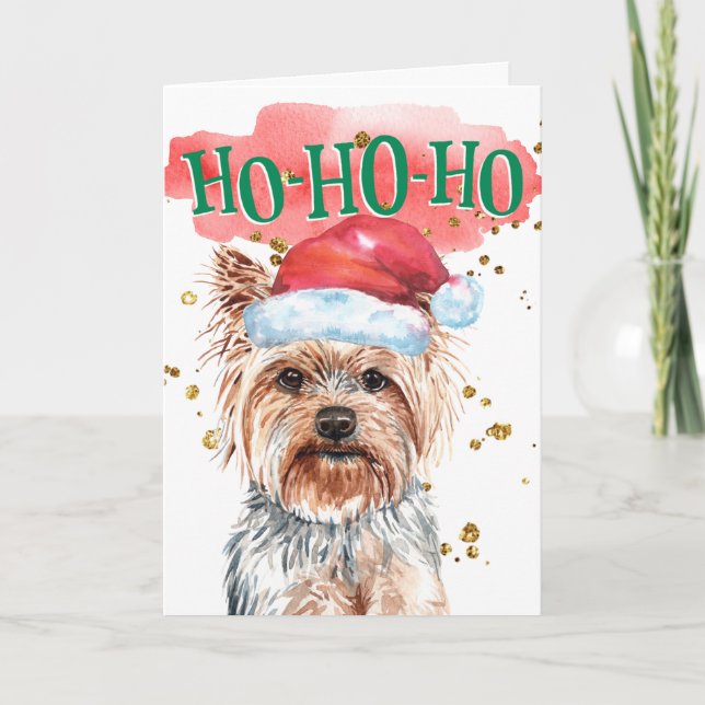 Cartes Pour Fêtes Annuelles Funny Yorkshire terrier Santa chapeau yappy howlid (Devant)