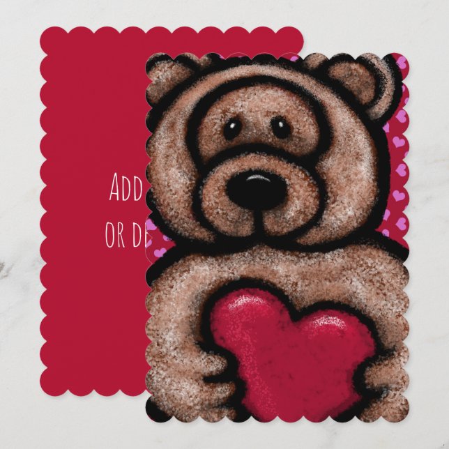 Cartes Pour Fêtes Annuelles Fuzzy Teddy Bear Valentine (Devant / Derrière)
