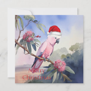 Cartes Pour Fêtes Annuelles Gala de Cockatoès rose Santa Hat Joyeux Noël