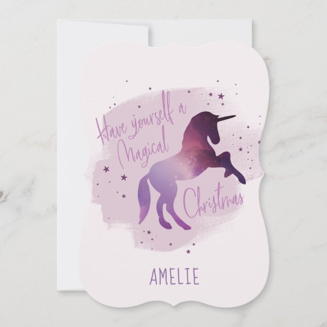 Cartes Pour Fêtes Annuelles Galaxie magique de Noël licorne (Devant)
