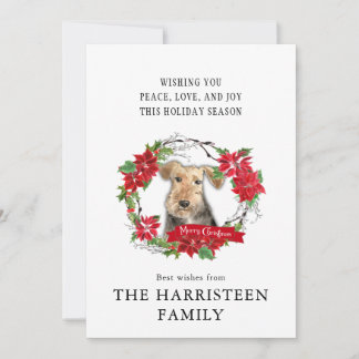 Cartes Pour Fêtes Annuelles Gallois Terrier Aquarelle couronne de Noël