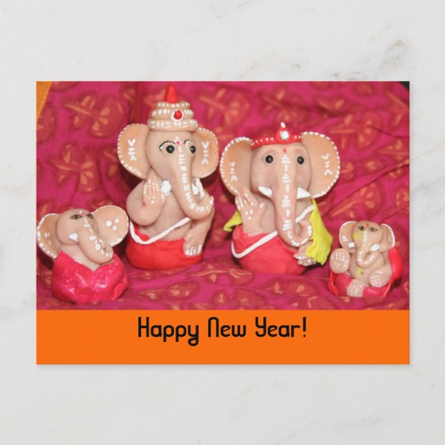 Cartes Pour Fêtes Annuelles Ganeshas, bonne année ! (Devant)