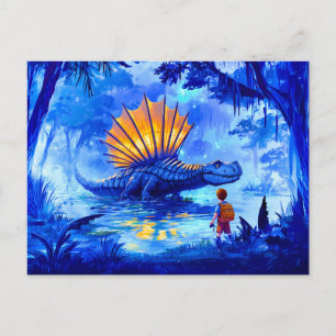 Cartes Pour Fêtes Annuelles Garçon anime photographiant un dinosaure de marais