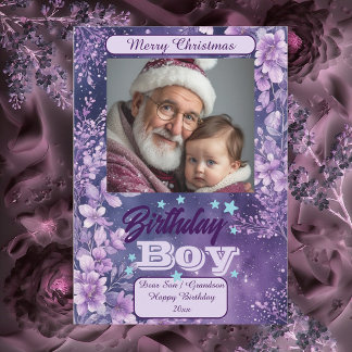 Cartes Pour Fêtes Annuelles Garçon d'anniversaire Noël Fleur aquarelle violett
