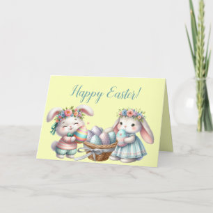 Cartes Pour Fêtes Annuelles Garçon et fille lapins de Pâques avec oeufs